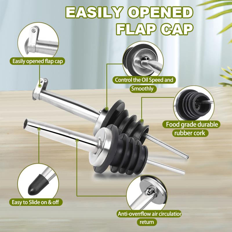 2Pc/17Oz Glass Olive Oil Bottle Dispenser - 500Ml Green Oil and Vinegar Cruet with Pourers and Funnel - Olive Oil Carafe Decanter for Kitchen