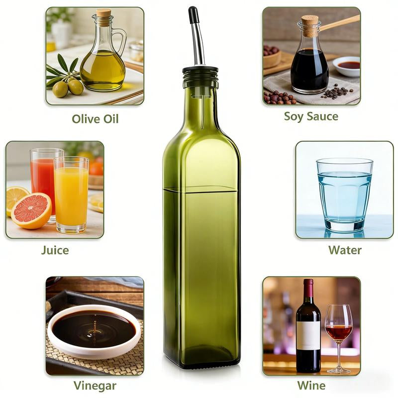 2Pc/17Oz Glass Olive Oil Bottle Dispenser - 500Ml Green Oil and Vinegar Cruet with Pourers and Funnel - Olive Oil Carafe Decanter for Kitchen