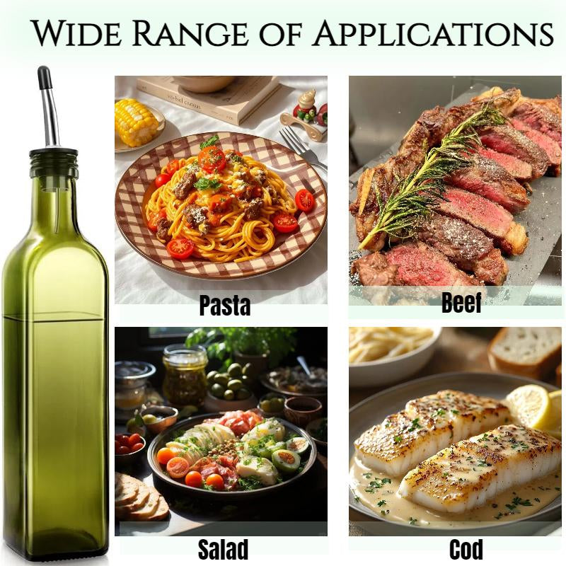 2Pc/17Oz Glass Olive Oil Bottle Dispenser - 500Ml Green Oil and Vinegar Cruet with Pourers and Funnel - Olive Oil Carafe Decanter for Kitchen