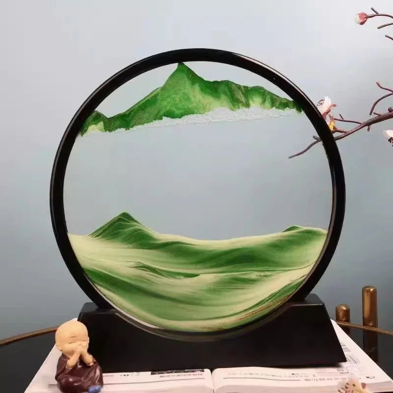 3D Moving Sand Art Picture round Glass Deep Sea Sandscape Hourglass Quicksand Craft Flowing Sand Painting Office Home Decor Gift