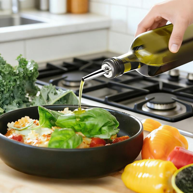 2Pc/17Oz Glass Olive Oil Bottle Dispenser - 500Ml Green Oil and Vinegar Cruet with Pourers and Funnel - Olive Oil Carafe Decanter for Kitchen