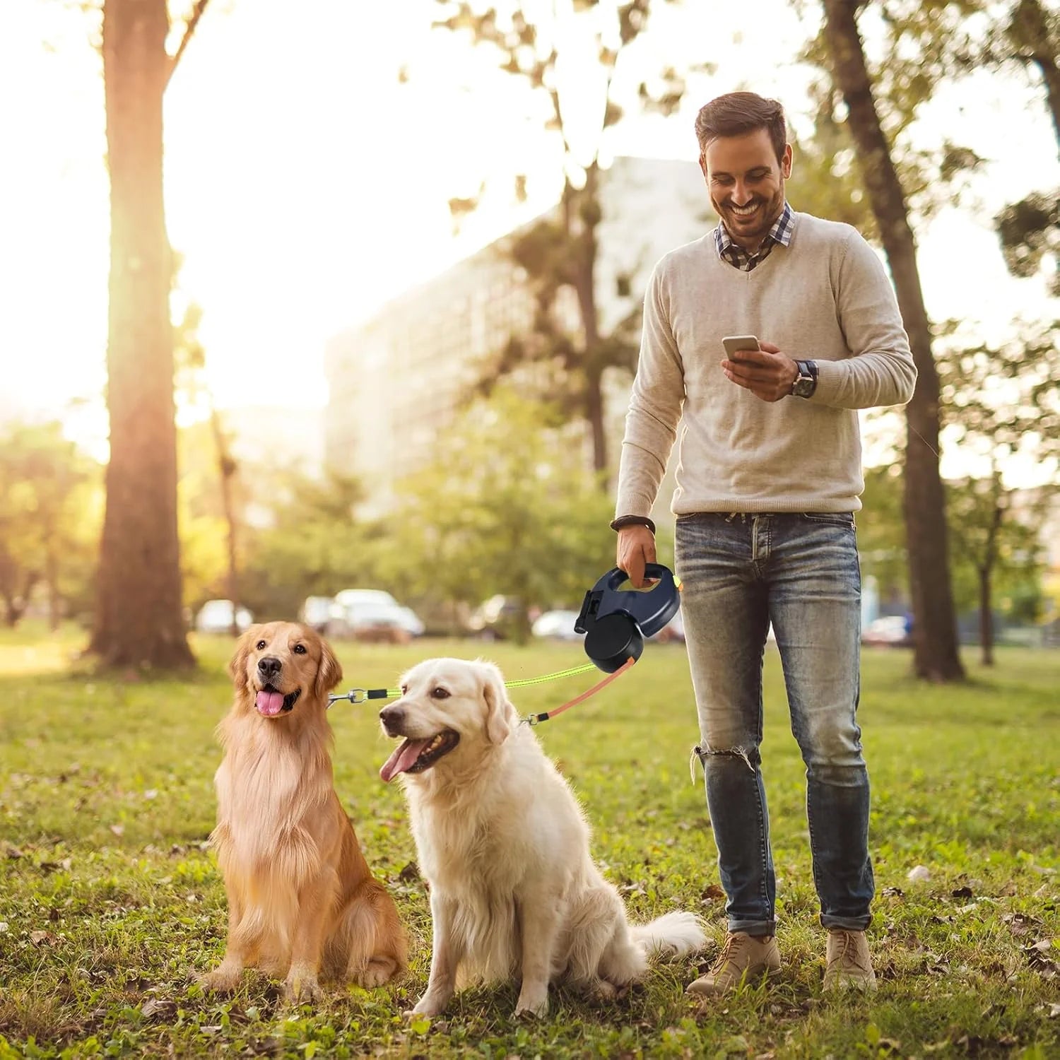 Dual Pet Leash Retractable Reflective Lead 360 Swivel Double Dog Walking Leash